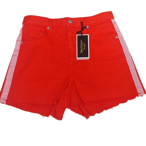 Juicy Couture Black Label Shorts Women US 2 EU 25 Orange Pink Stripe Sporty Athl - Picture 2 of 8